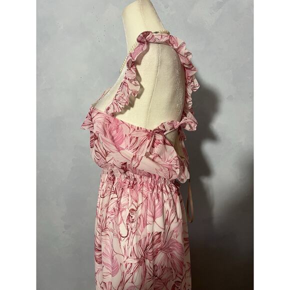 Anthropologie Gal Meets Glam Dress Pink Floral Size 10 Racerback Straps Ruffle - Picture 5 of 13